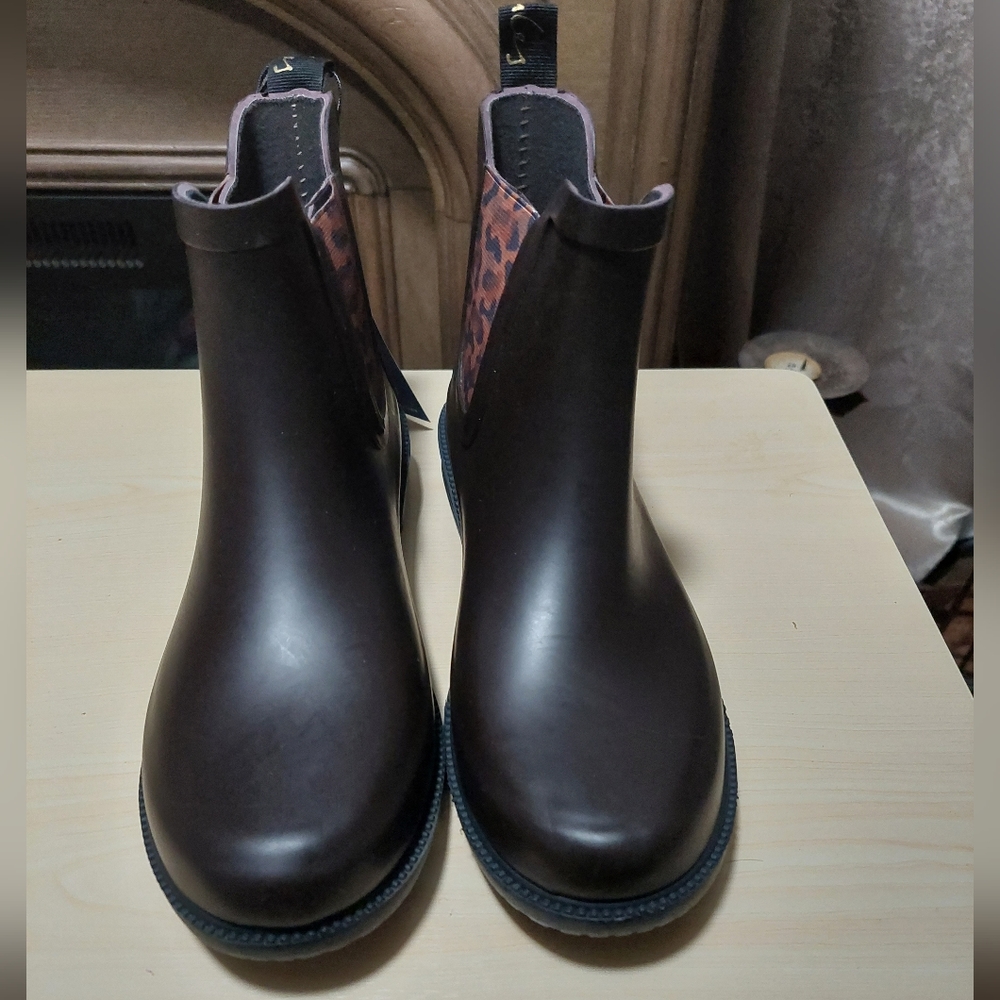 Women's Joules, Rutland Rain Boot RUTLAND-DKBROWN Brown Synthetic-And-Fabric